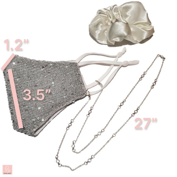 Silver Glitter Mask with chain and scrunchie - Picture 2 of 5